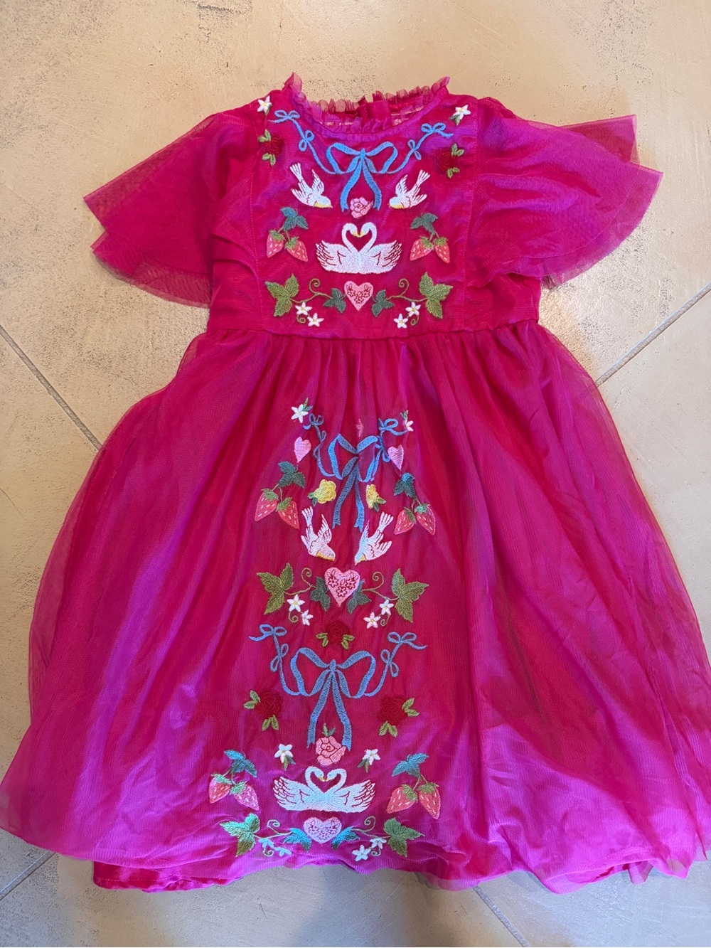 Mini Boden Fuchsia Embroidered Tulle Dress